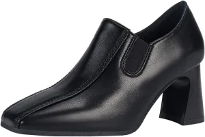 Aceptolcom Women Square Toe Heel Loafers Dress Shoes,Casual Fashion Comfort Leather Slip On Chunky Pumps Office Shoes Block Heel Loafers