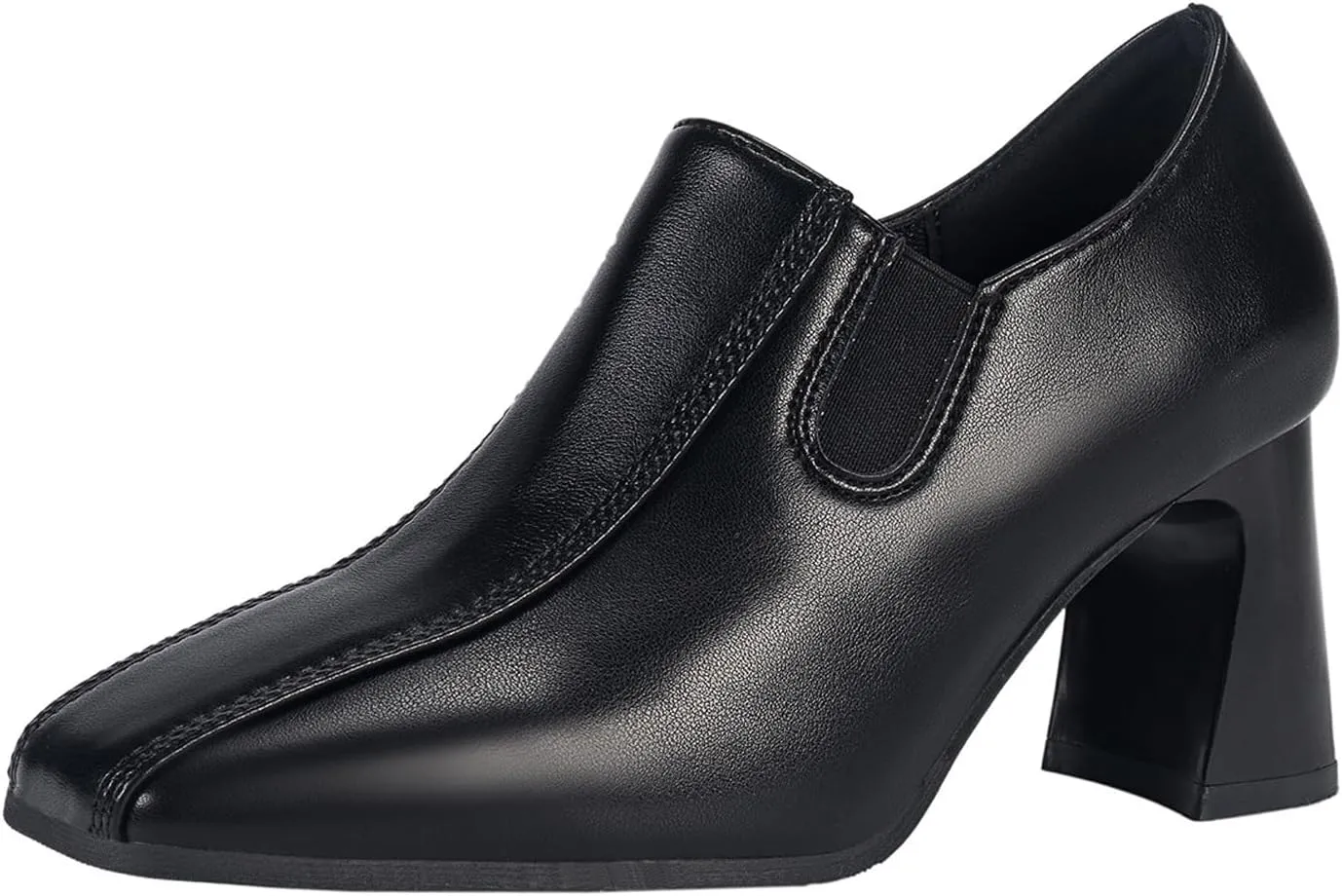 Aceptolcom Women Square Toe Heel Loafers Dress Shoes,Casual Fashion Comfort Leather Slip On Chunky Pumps Office Shoes Block Heel Loafers