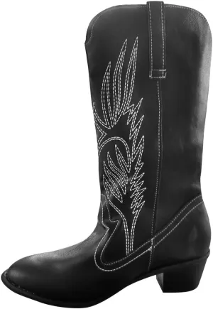 AMDBEL Boots For Women Cowboy Style, Chelsea Boots Women Flower Embroidery Mid Calf Chunky Platform Boots Cowgirls Boots