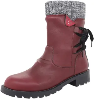 AMDBEL Winter Boots for Women Snow, Women's Mid Calf Flat Ankle Booties for Cowgirl Side Zip Buckle Strappy Shoes Snow Boots