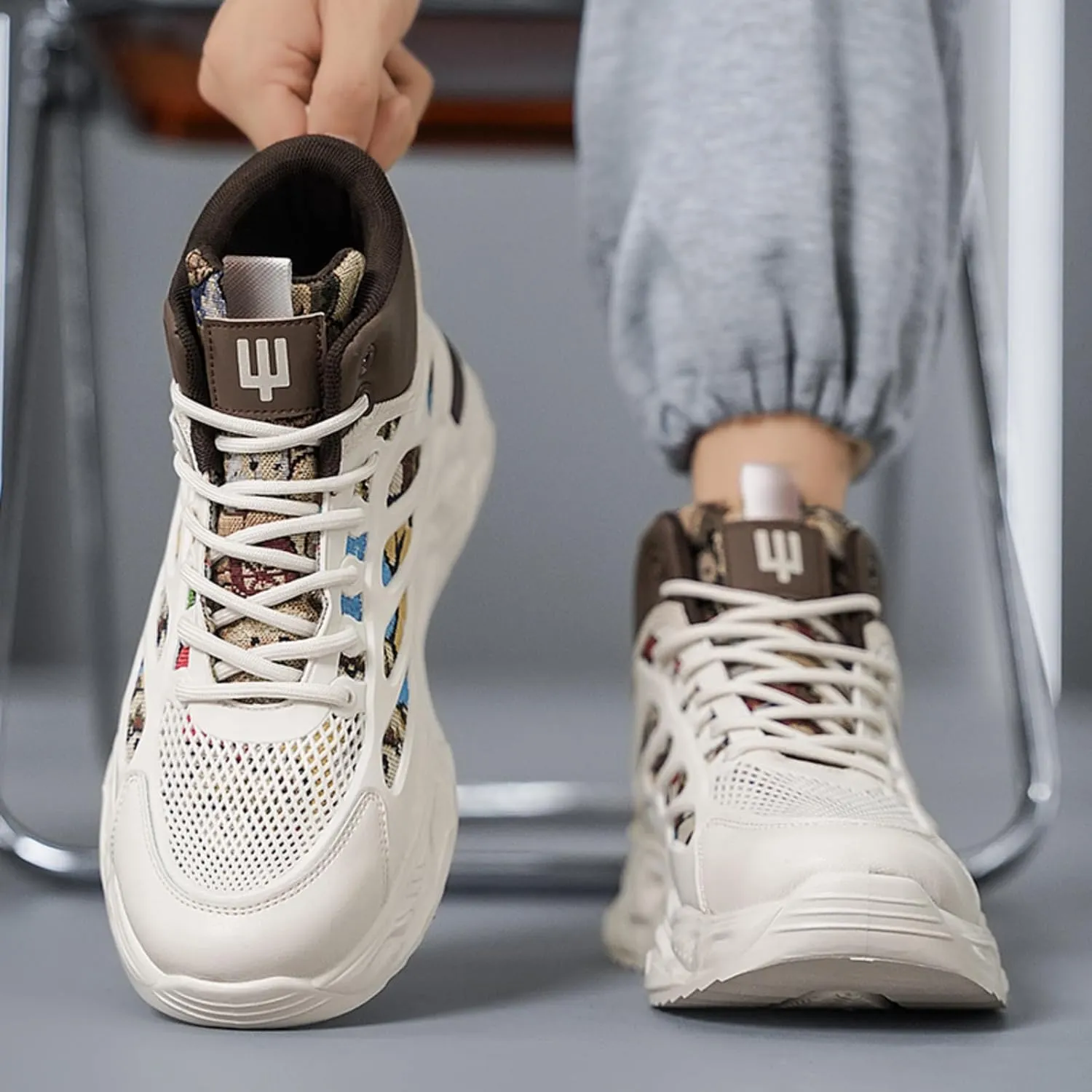and Breathable Wide Basketball Shoes for Men, Also Ideal for Running and Walking. Extra Wide High - top Sneakers with Ankle Support, Combining Trend and Comfort (Blue,10)