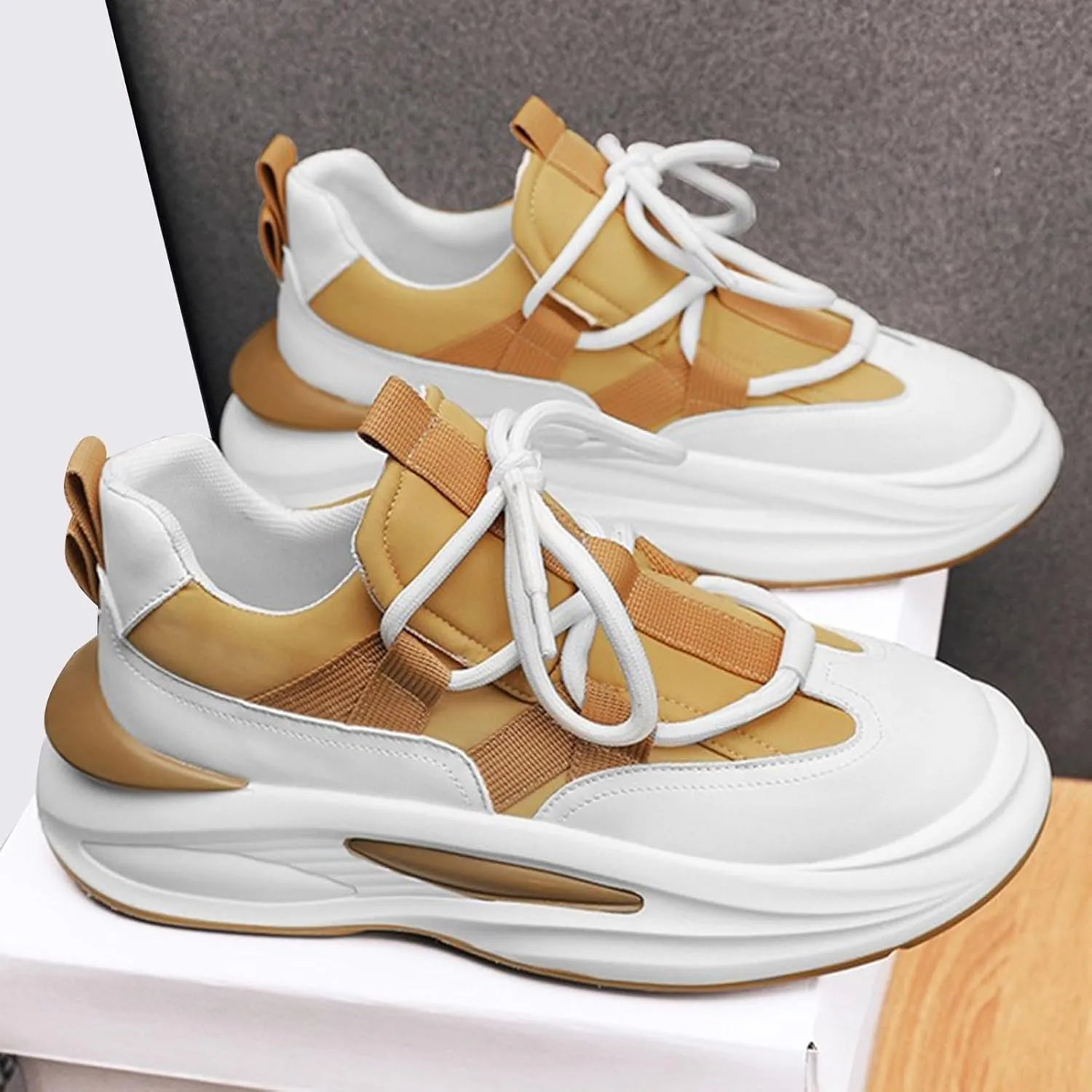Arch Support Sports Shoes for Men Air Cushion Sole Breathable Shoes Comfortable Lace Up Sneaker Boots for Men High Top
