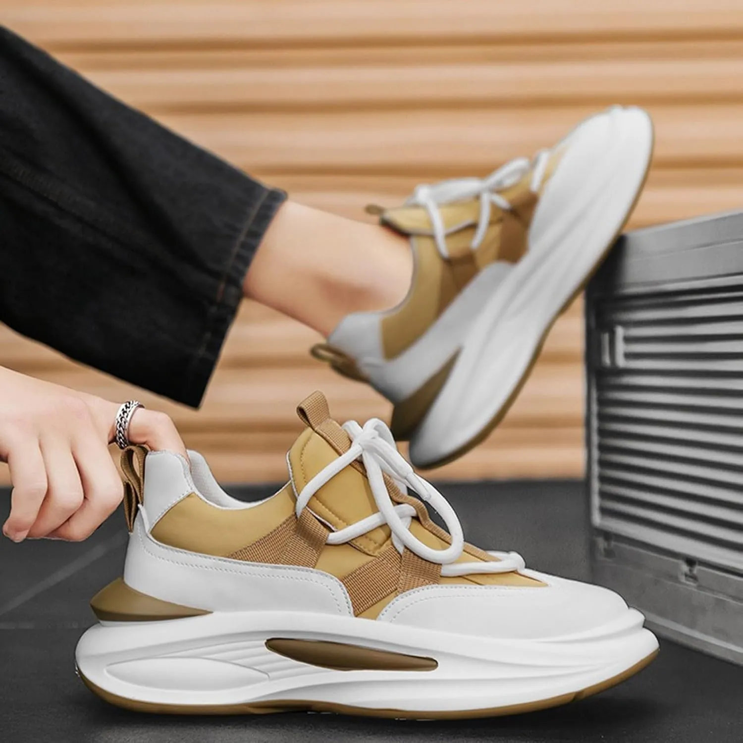 Arch Support Sports Shoes for Men Air Cushion Sole Breathable Shoes Comfortable Lace Up Sneaker Boots for Men High Top