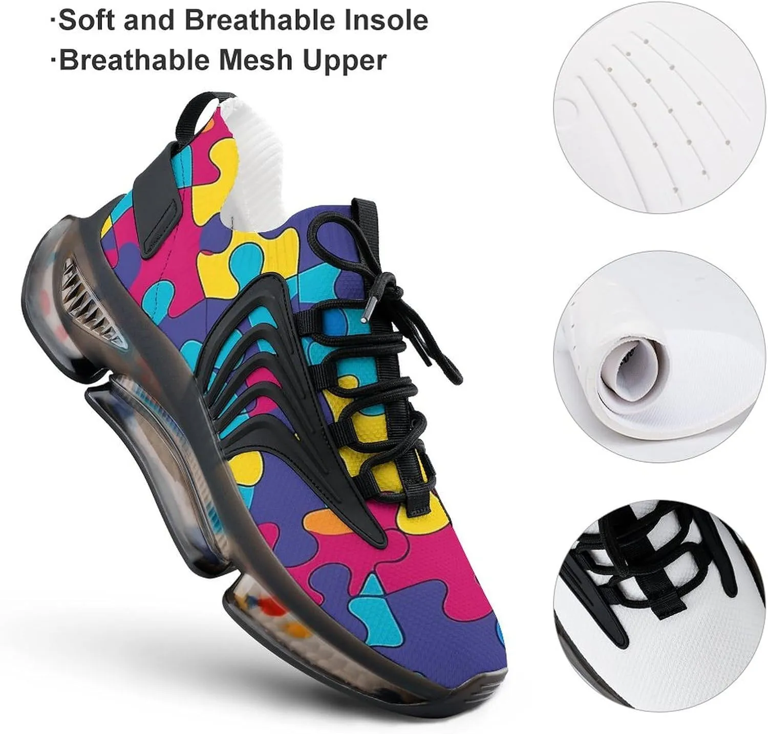 Autism Awareness Puzzle Men's Running Shoes Lightweight Walking Shoe Breathable Sneaker