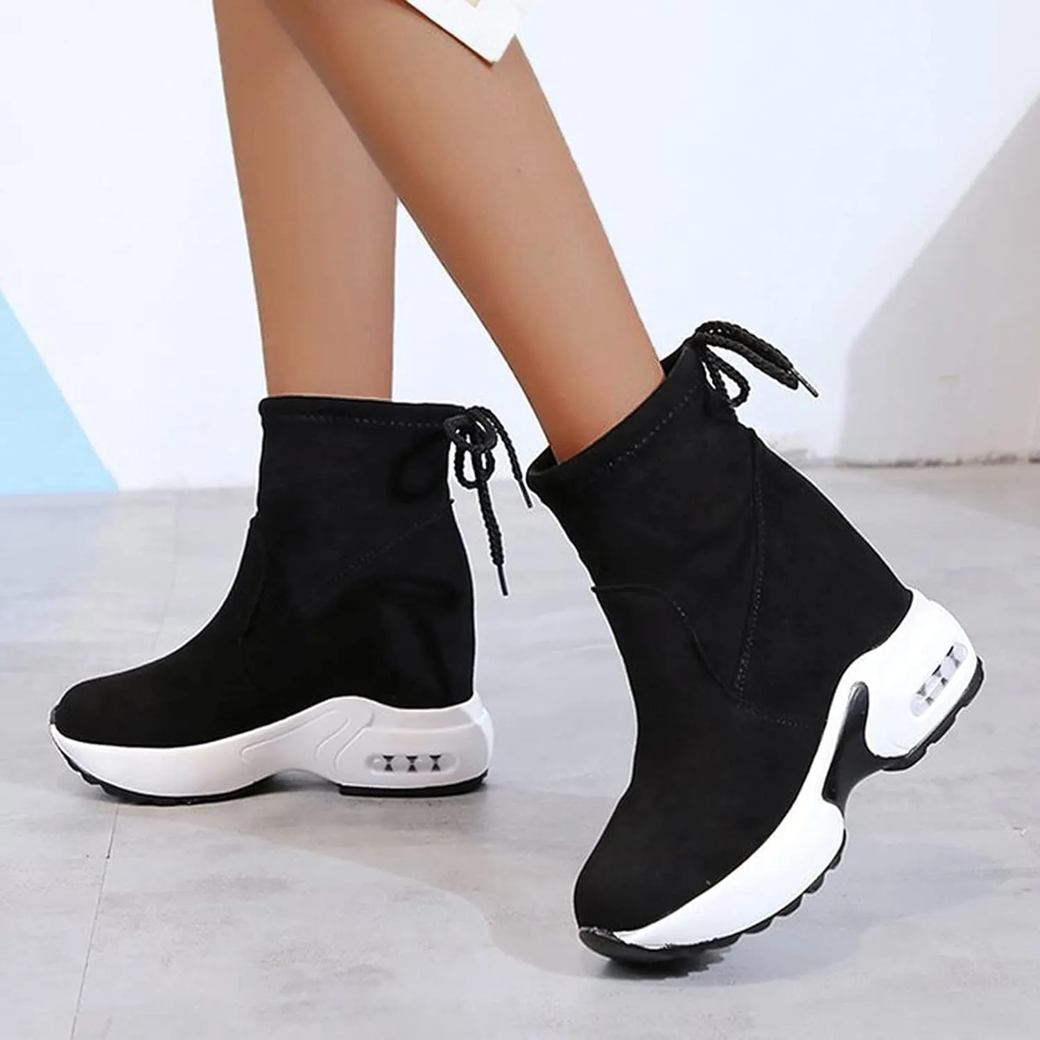 Bcshiye Winter Boots for Women Wedge Platform Warm Fur Snow Ankle Boot Lace Up Wide Width Hidden Wedge Sneaker