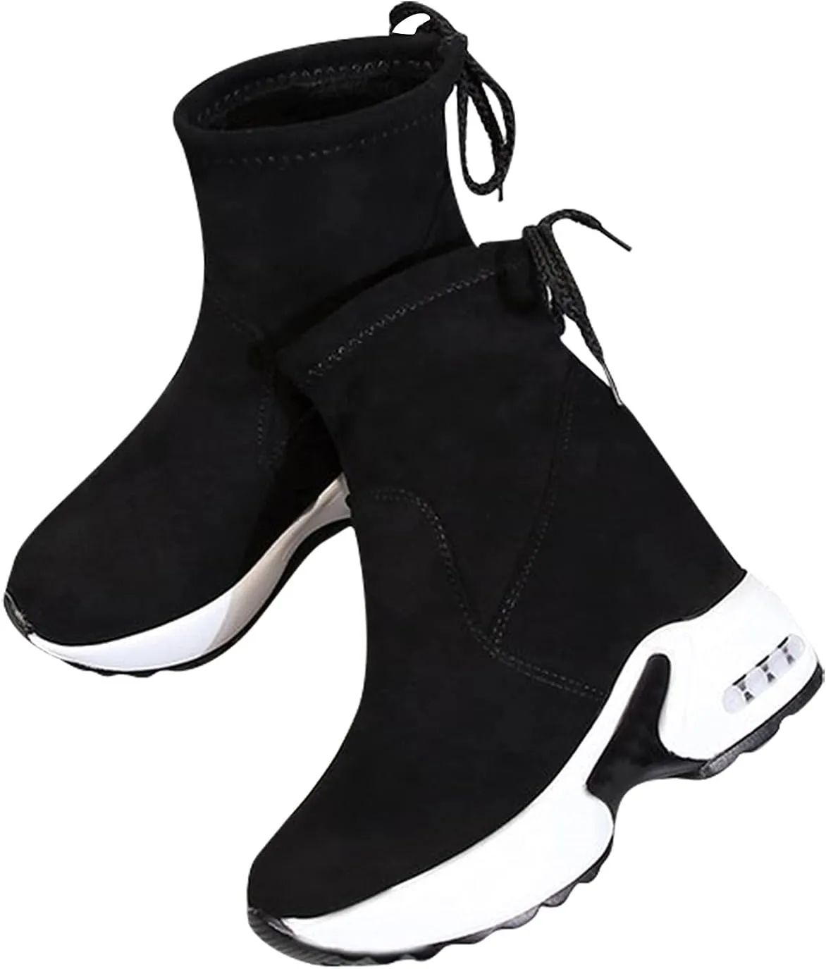 Bcshiye Winter Boots for Women Wedge Platform Warm Fur Snow Ankle Boot Lace Up Wide Width Hidden Wedge Sneaker