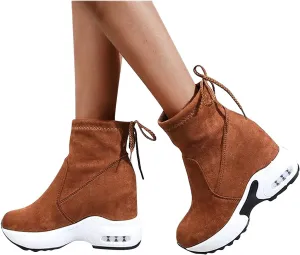 Bcshiye Winter Boots for Women Wedge Platform Warm Fur Snow Ankle Boot Lace Up Wide Width Hidden Wedge Sneaker
