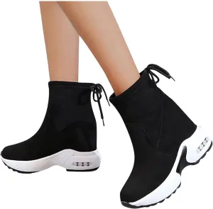 Bcshiye Winter Boots for Women Wedge Platform Warm Fur Snow Ankle Boot Lace Up Wide Width Hidden Wedge Sneaker
