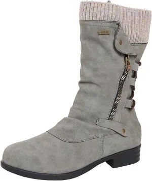 Bcshiye Women's Ankle Bootie Winter Mid Calf Military Combat Boots Comfort Slip On Low Chunky Heel Warm Snow Boots
