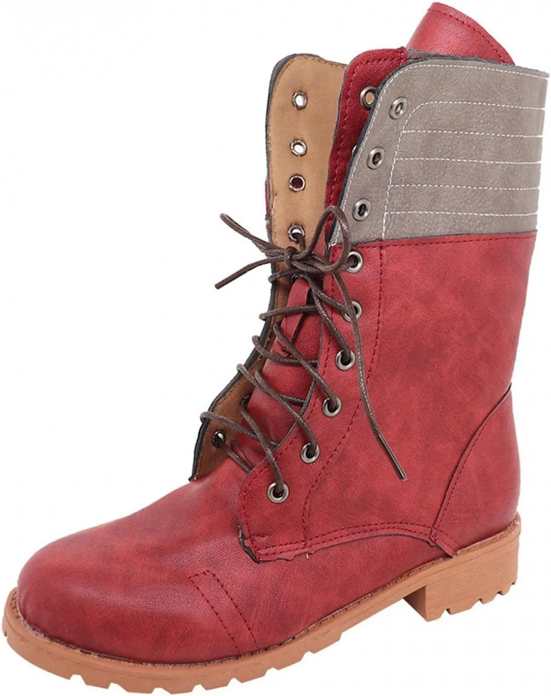 Bcshiye Women's Combat Boots Lace up Ankle Booties Fashion Mid Calf Ankle Booties Winter Warm Snow Boots for Women