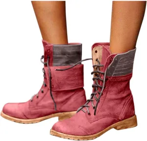Bcshiye Women's Combat Boots Lace up Ankle Booties Fashion Mid Calf Ankle Booties Winter Warm Snow Boots for Women
