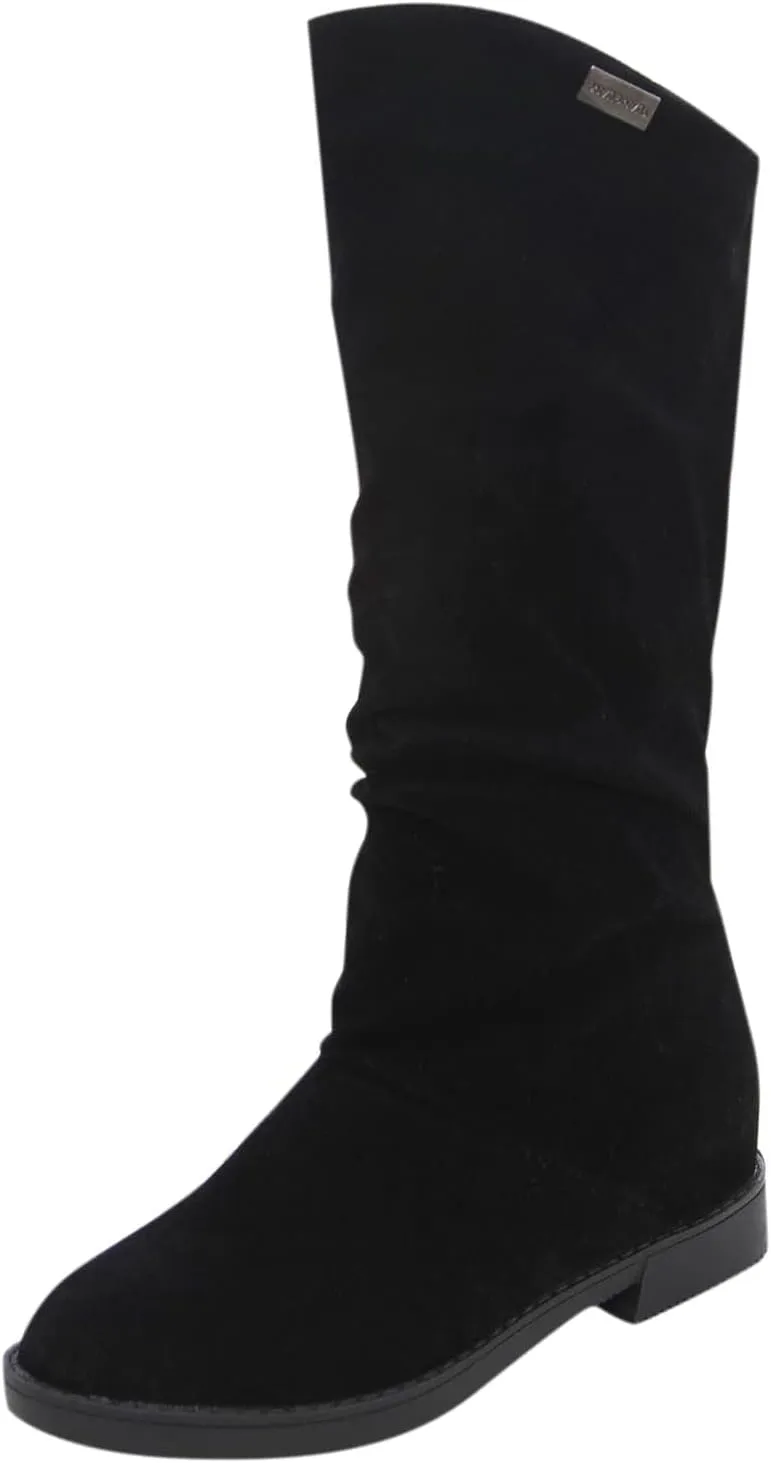 Bcshiye Women's Knee High Ankle Boots Suede Mid Calf Combat Riding Boots Anti-Slip Warm Winter Flat Snow Booties