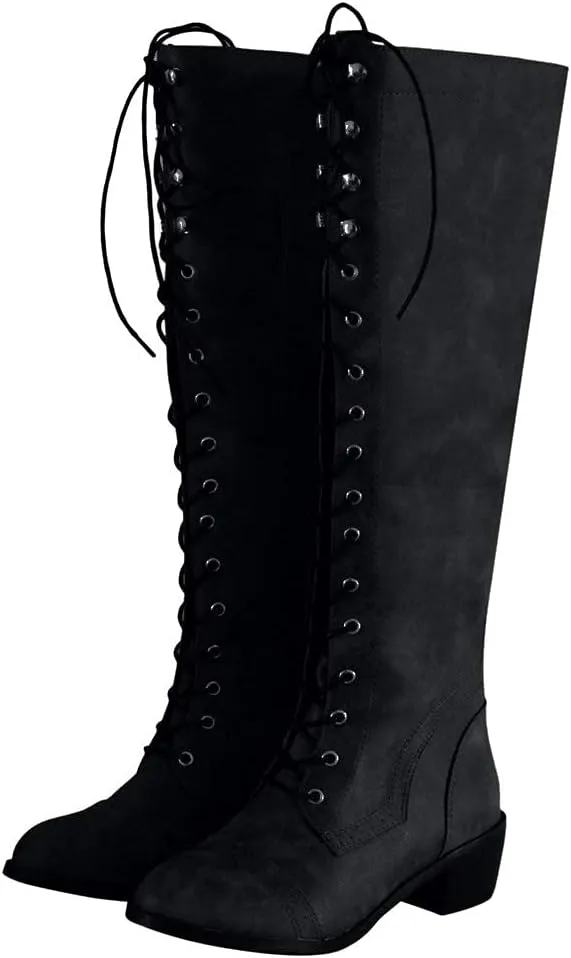Bcshiye Women's Knee High Boots,Fashion Comfort Low Heel Lace up Riding Motorcycle Boots Winter Over Knee Long Boots