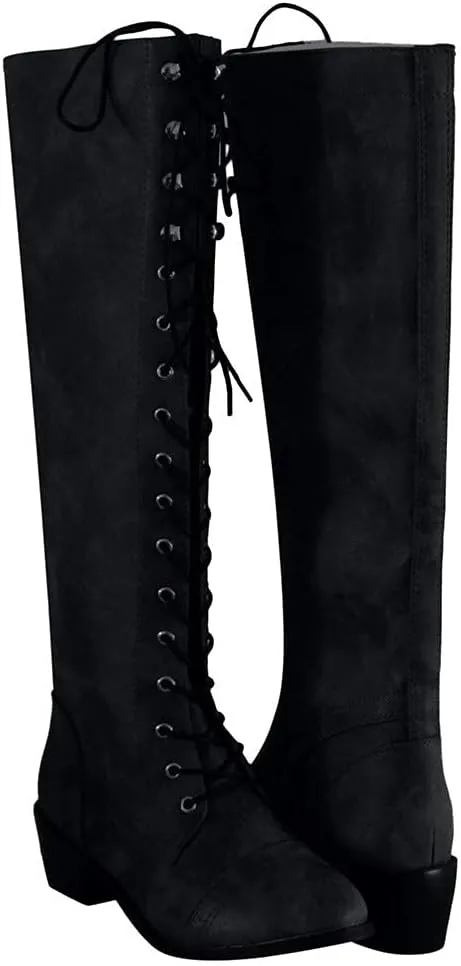 Bcshiye Women's Knee High Boots,Fashion Comfort Low Heel Lace up Riding Motorcycle Boots Winter Over Knee Long Boots