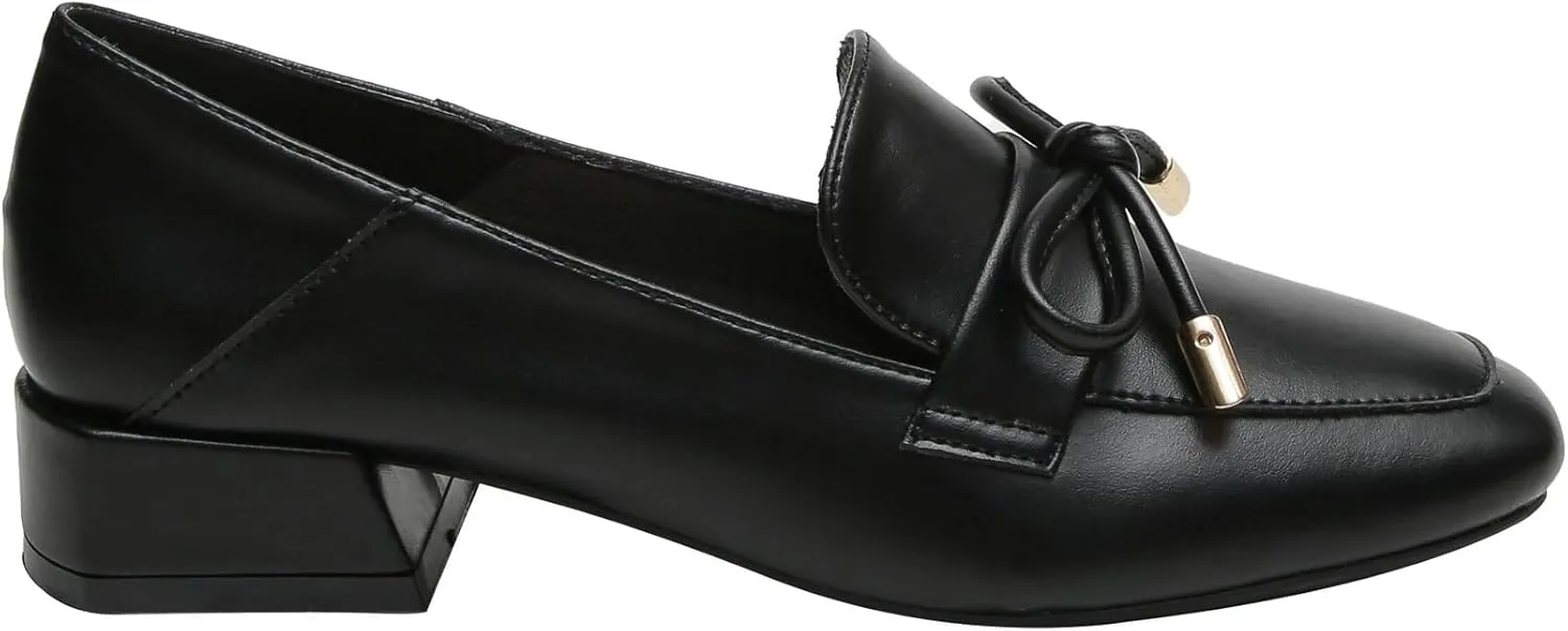 Betastella Womens Square Toe Chunky Block Low Heel Loafers Pumps Classic Slip On Work Office Casual Dress Shoes