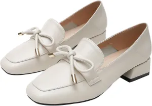 Betastella Womens Square Toe Chunky Block Low Heel Loafers Pumps Classic Slip On Work Office Casual Dress Shoes