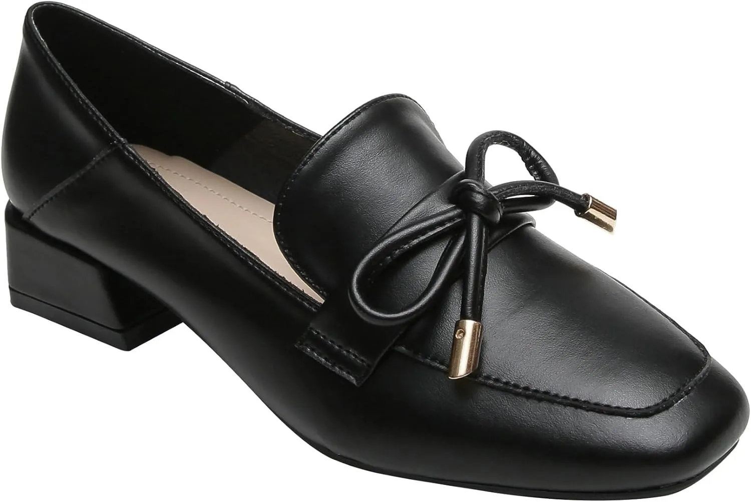 Betastella Womens Square Toe Chunky Block Low Heel Loafers Pumps Classic Slip On Work Office Casual Dress Shoes