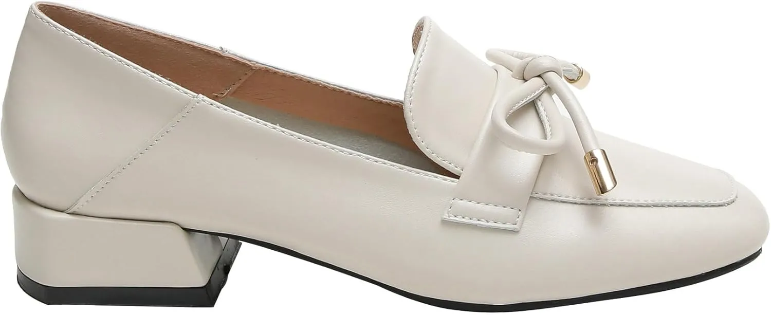 Betastella Womens Square Toe Chunky Block Low Heel Loafers Pumps Classic Slip On Work Office Casual Dress Shoes