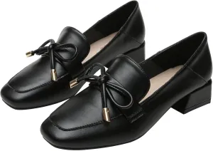Betastella Womens Square Toe Chunky Block Low Heel Loafers Pumps Classic Slip On Work Office Casual Dress Shoes