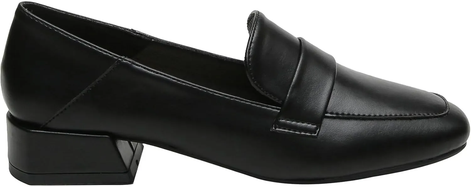 Betastella Womens Square Toe Chunky Block Low Heel Loafers Pumps Classic Slip On Work Office Casual Dress Shoes