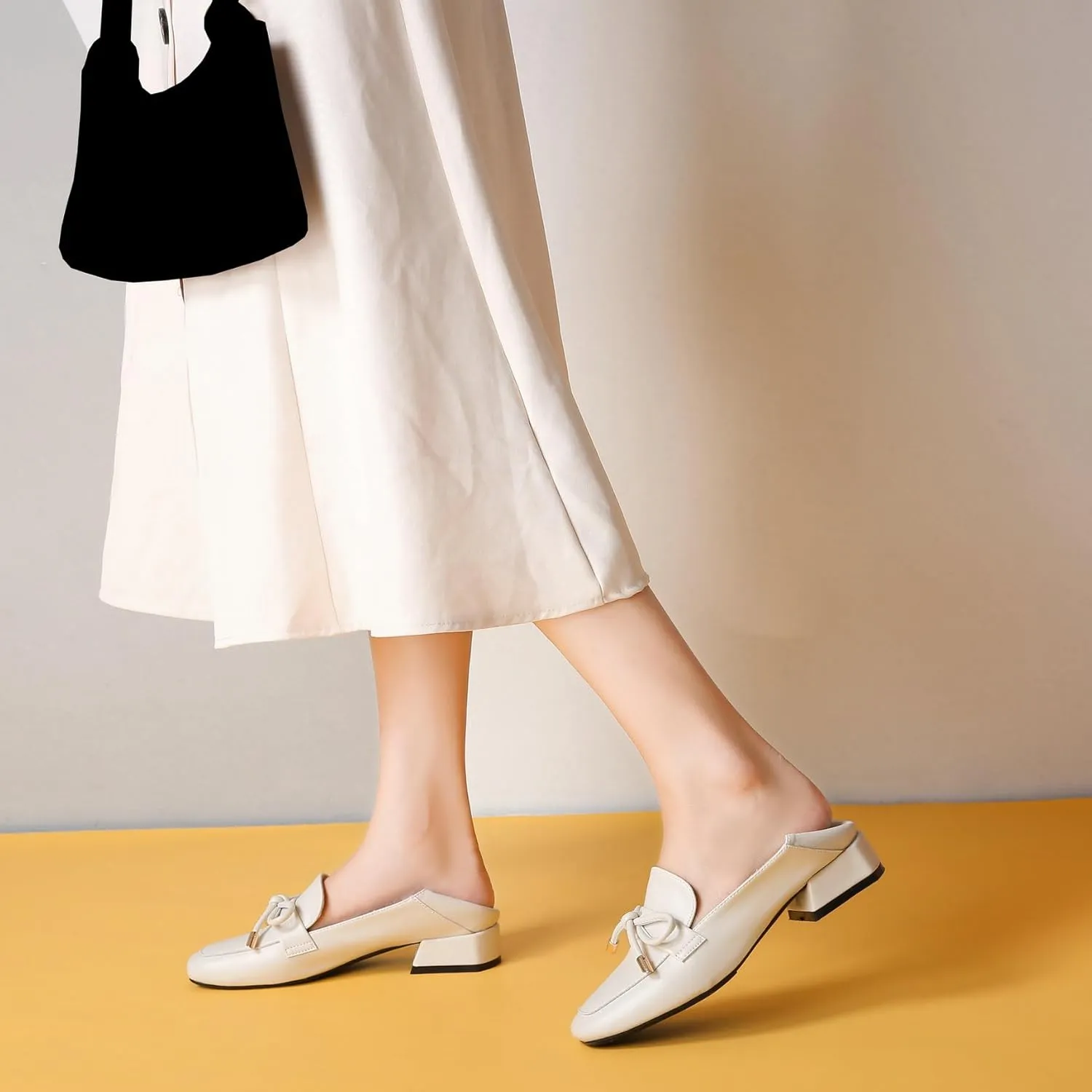 Betastella Womens Square Toe Chunky Block Low Heel Loafers Pumps Classic Slip On Work Office Casual Dress Shoes
