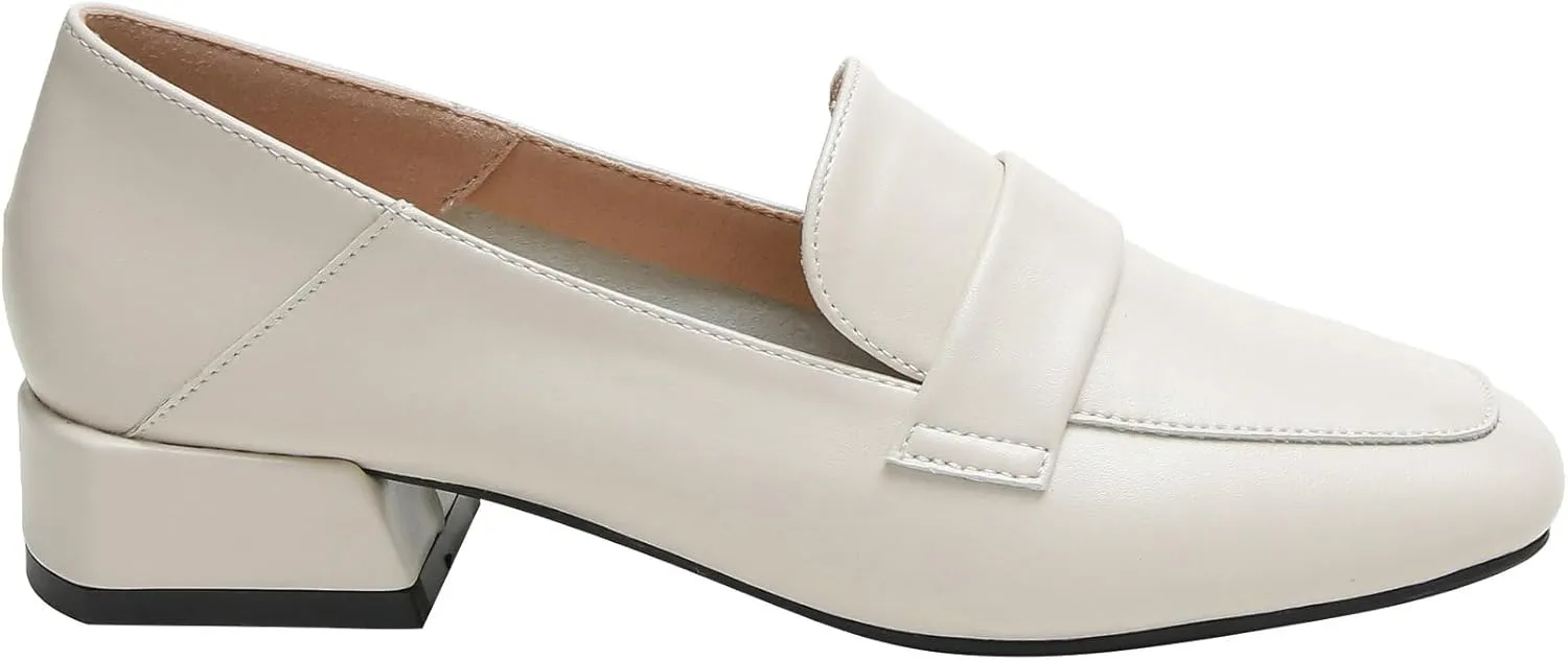 Betastella Womens Square Toe Chunky Block Low Heel Loafers Pumps Classic Slip On Work Office Casual Dress Shoes