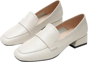 Betastella Womens Square Toe Chunky Block Low Heel Loafers Pumps Classic Slip On Work Office Casual Dress Shoes