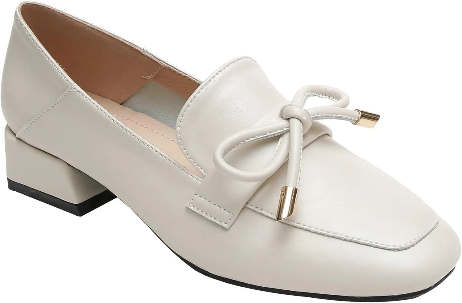 Betastella Womens Square Toe Chunky Block Low Heel Loafers Pumps Classic Slip On Work Office Casual Dress Shoes