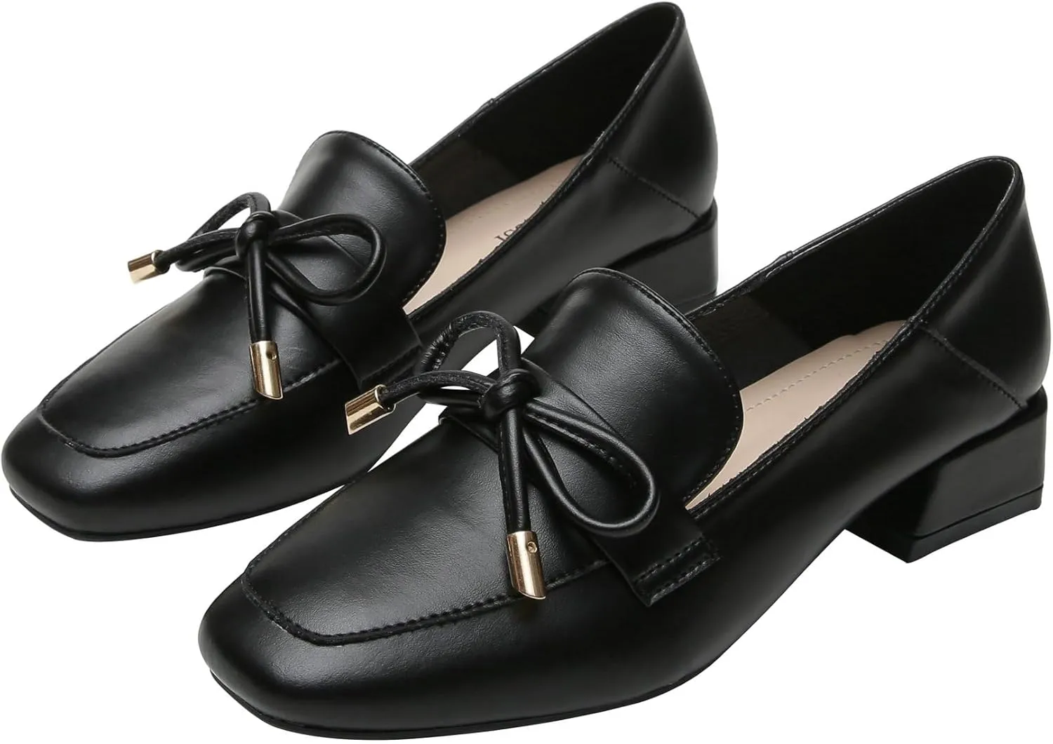 Betastella Womens Square Toe Chunky Block Low Heel Loafers Pumps Classic Slip On Work Office Casual Dress Shoes