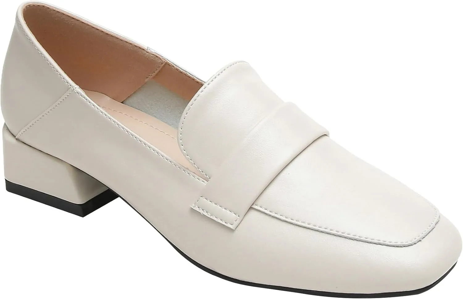 Betastella Womens Square Toe Chunky Block Low Heel Loafers Pumps Classic Slip On Work Office Casual Dress Shoes