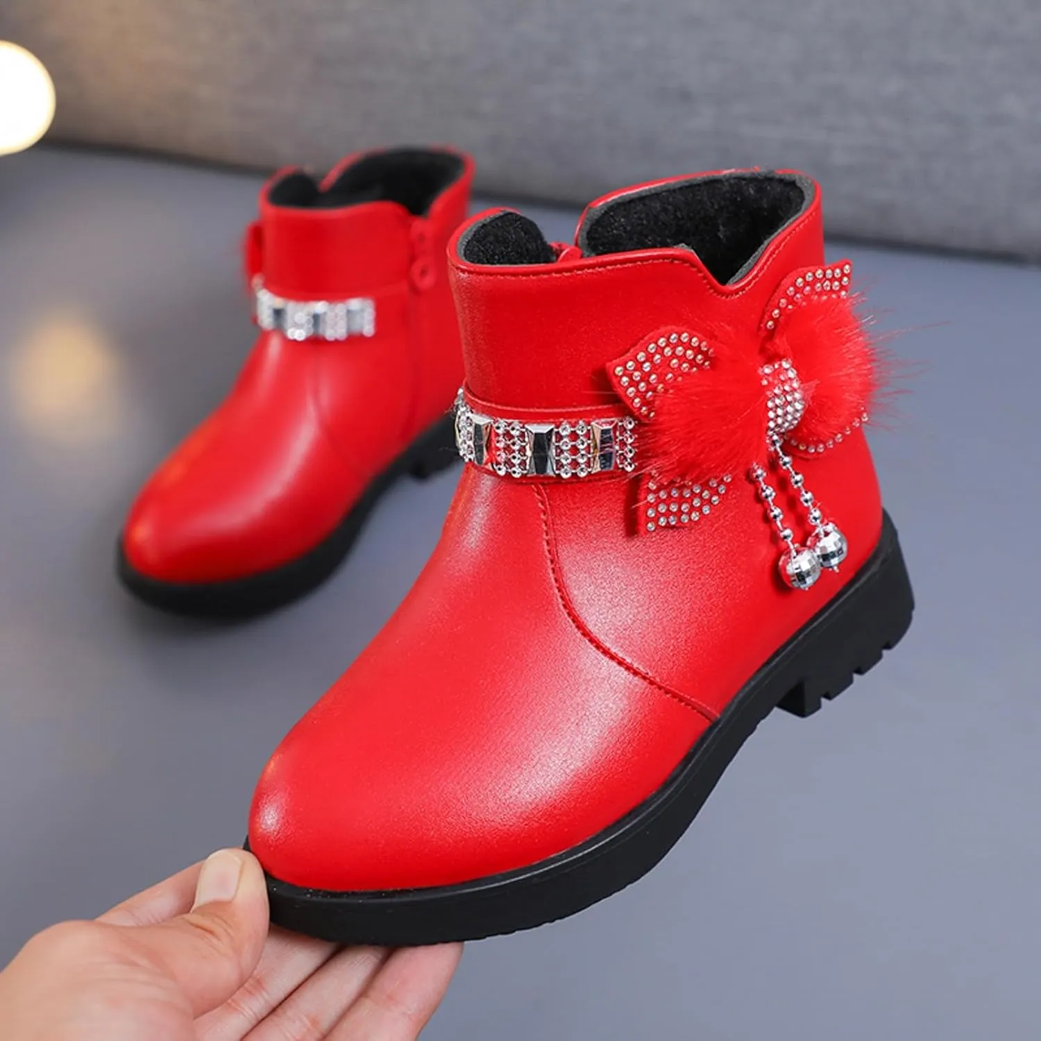 Boots for Girls Cute Bowknot Cowgirl Boots Waterproof Leather Ankle Boots Soft Sole Chelsea Boots Fashion Dress Boots