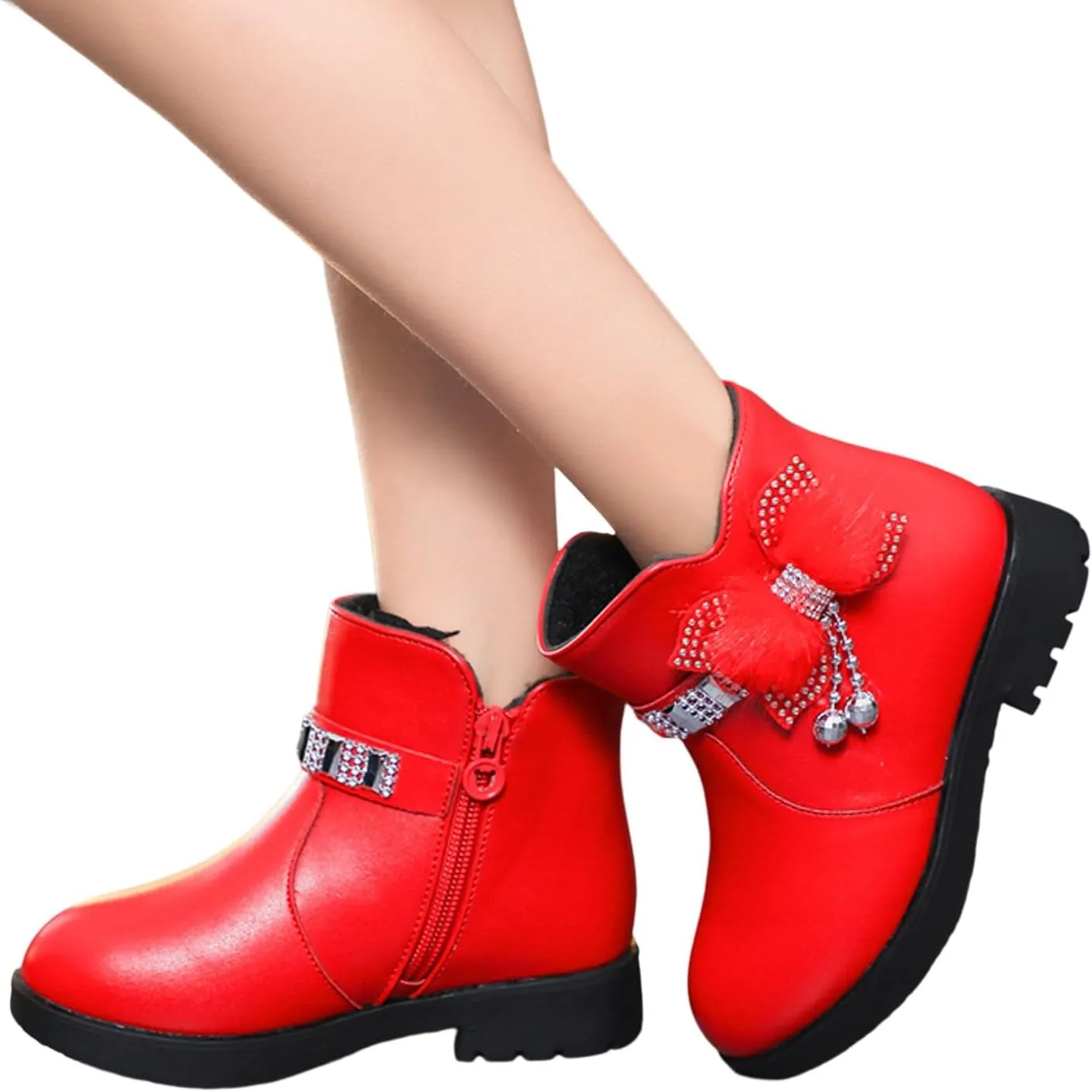 Boots for Girls Cute Bowknot Cowgirl Boots Waterproof Leather Ankle Boots Soft Sole Chelsea Boots Fashion Dress Boots