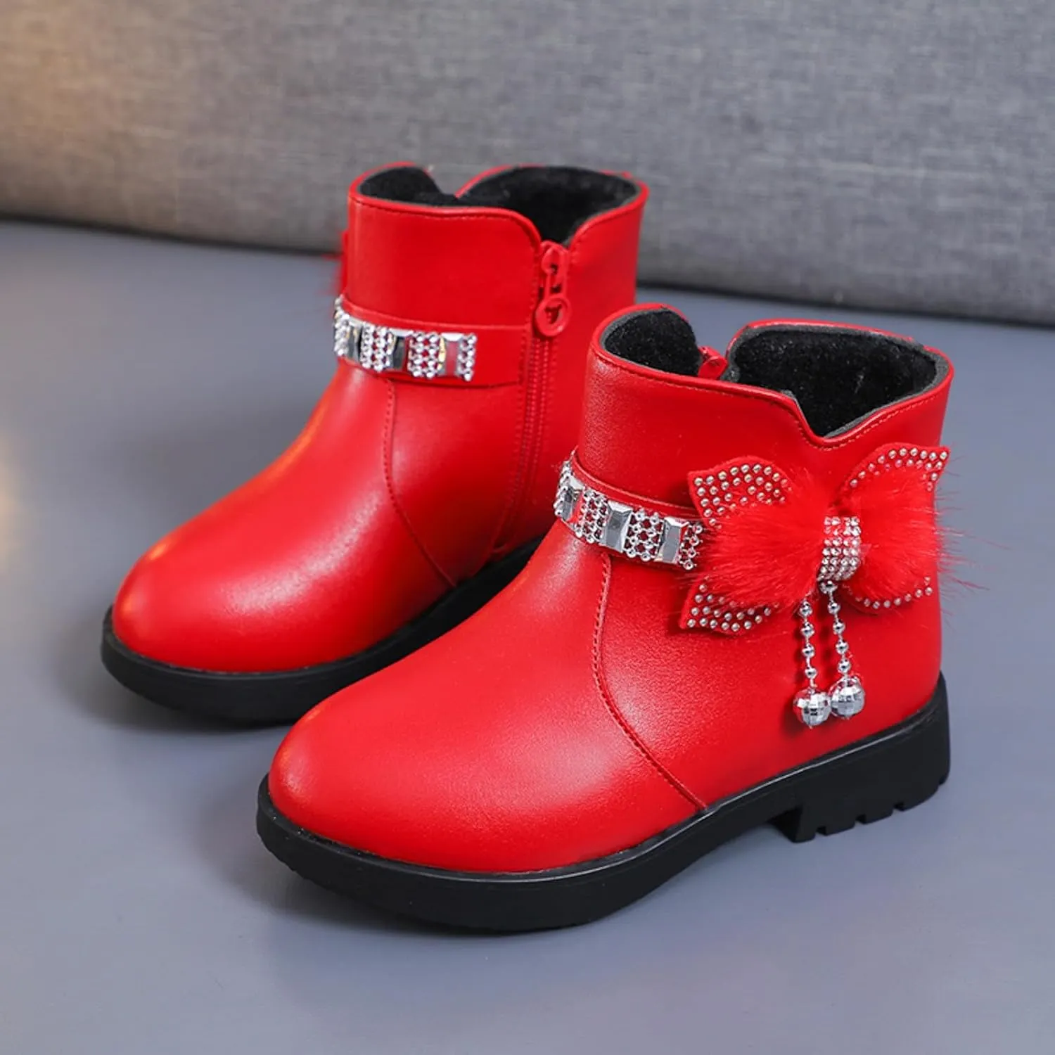 Boots for Girls Cute Bowknot Cowgirl Boots Waterproof Leather Ankle Boots Soft Sole Chelsea Boots Fashion Dress Boots
