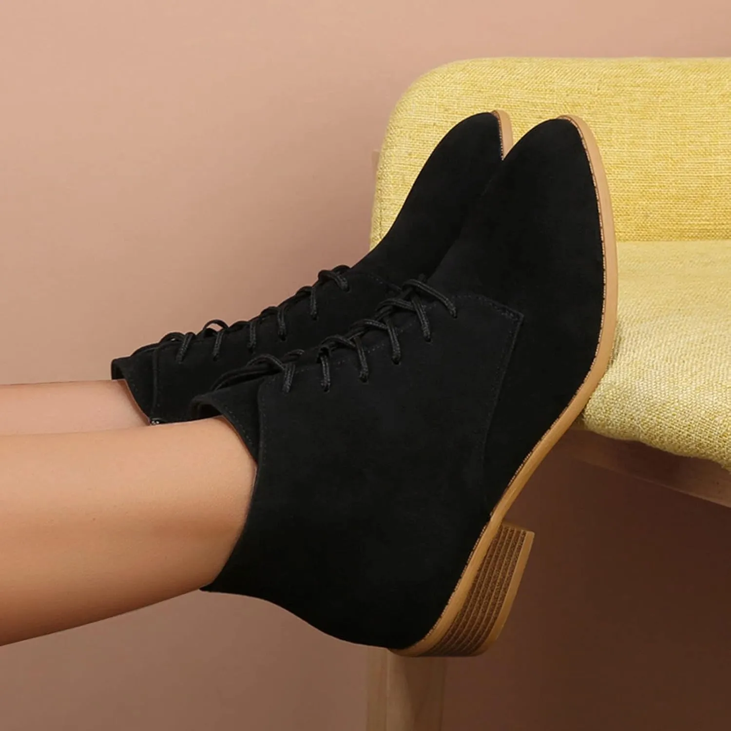 Boots for Women Flat Pointed Toe Women's Lace Up Chelsea Ankle Boots Suede Zipper Ankle Boots Fall Boots 2024