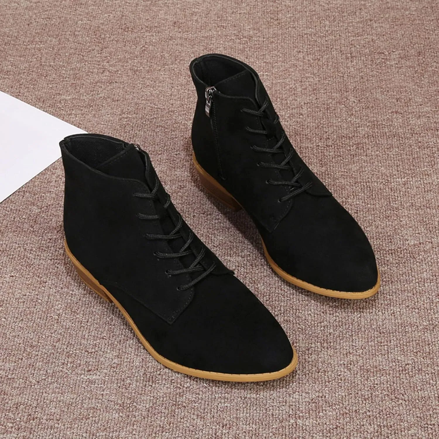 Boots for Women Flat Pointed Toe Women's Lace Up Chelsea Ankle Boots Suede Zipper Ankle Boots Fall Boots 2024