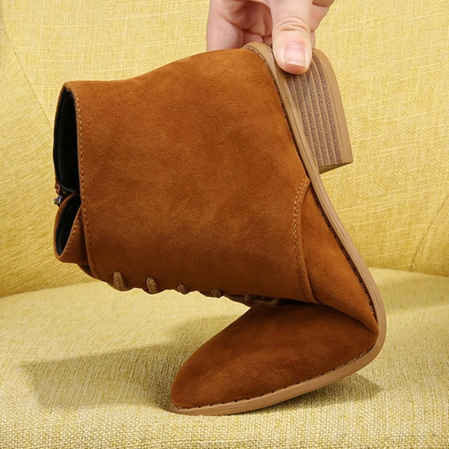 Boots for Women Flat Pointed Toe Women's Lace Up Chelsea Ankle Boots Suede Zipper Ankle Boots Fall Boots 2024