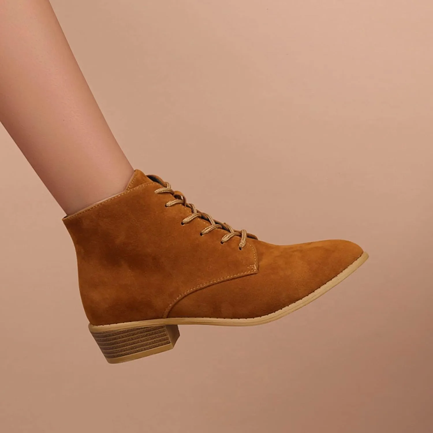 Boots for Women Flat Pointed Toe Women's Lace Up Chelsea Ankle Boots Suede Zipper Ankle Boots Fall Boots 2024