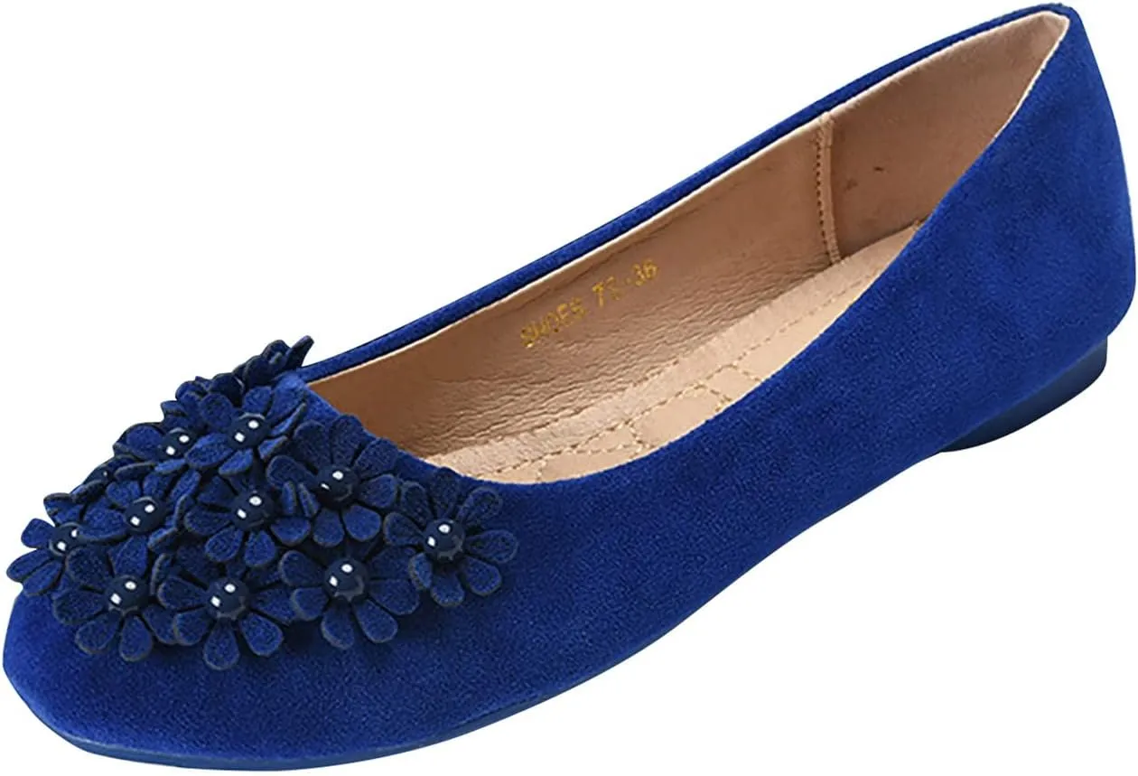 Business Casual Shoes Women Ladies Singles Shoes Flat Flower Pearl Decoration Casual Slip On Work