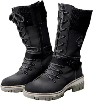 Combat Boots Womens Mid Calf Riding Fashion Winter Boots Side Zipper Low Heel Motorcycle Military Biker Ankle Booties