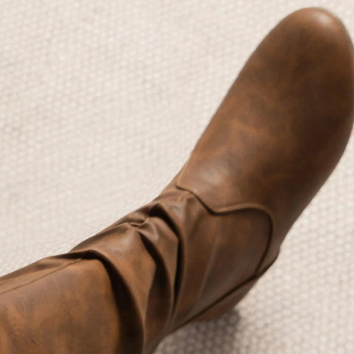Cowboy Boots for Women Round Toe Side Zipper Slouch Flat Heel Mid-Calf Boot Wide Calf Pull On Casual Boots