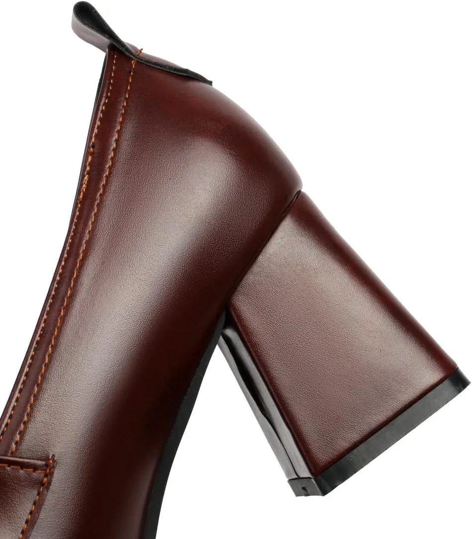 DINTAHA Chunky High Heeled Loafers for Women Square Toe Block Heel Pumps Dressy Business Casual Shoes