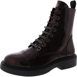 DKNY Womens MALAYA LACE UP Leather Combat & Lace-Up Boots Red 8 Medium (B,M)