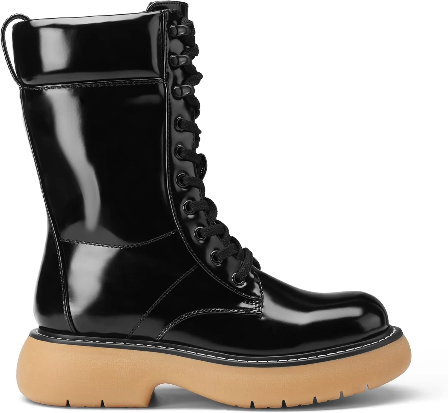 DREAM PAIRS Women's Platform Combat Boots, Chunky Lug Sole Lace Up Leather Boots, Mid Calf Boots