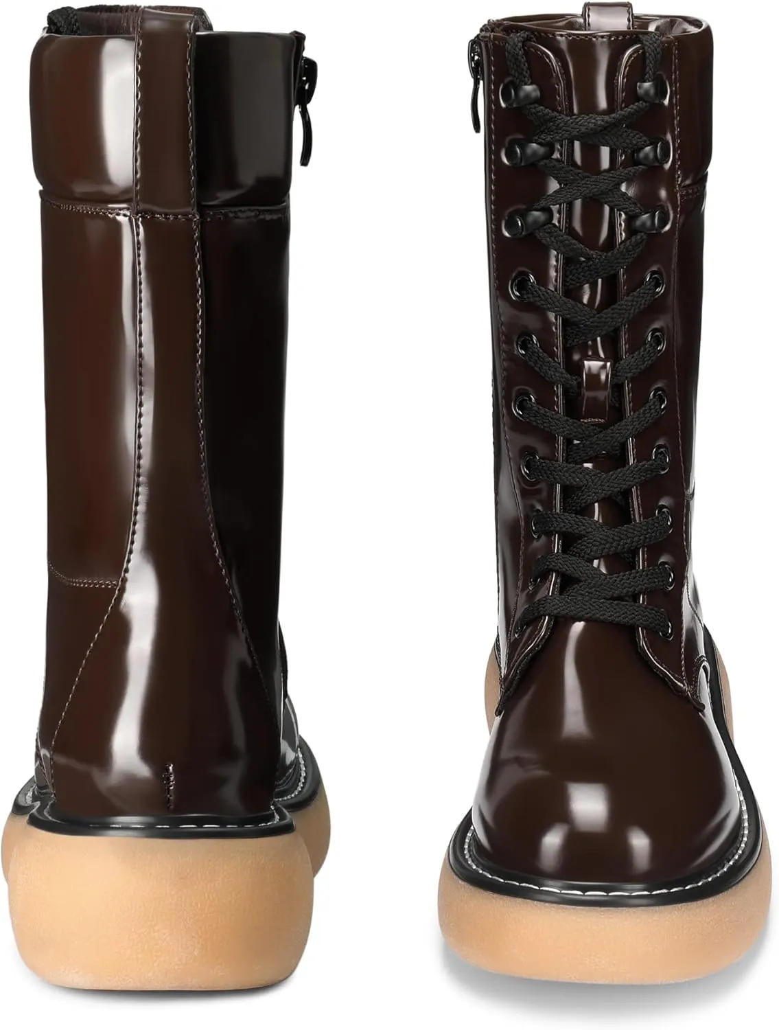 DREAM PAIRS Women's Platform Combat Boots, Chunky Lug Sole Lace Up Leather Boots, Mid Calf Boots
