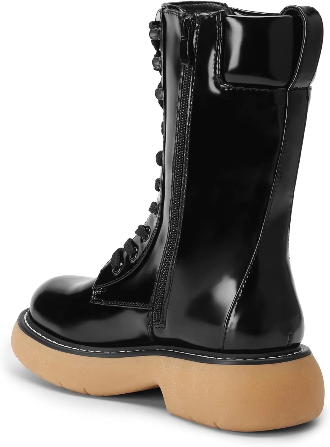 DREAM PAIRS Women's Platform Combat Boots, Chunky Lug Sole Lace Up Leather Boots, Mid Calf Boots