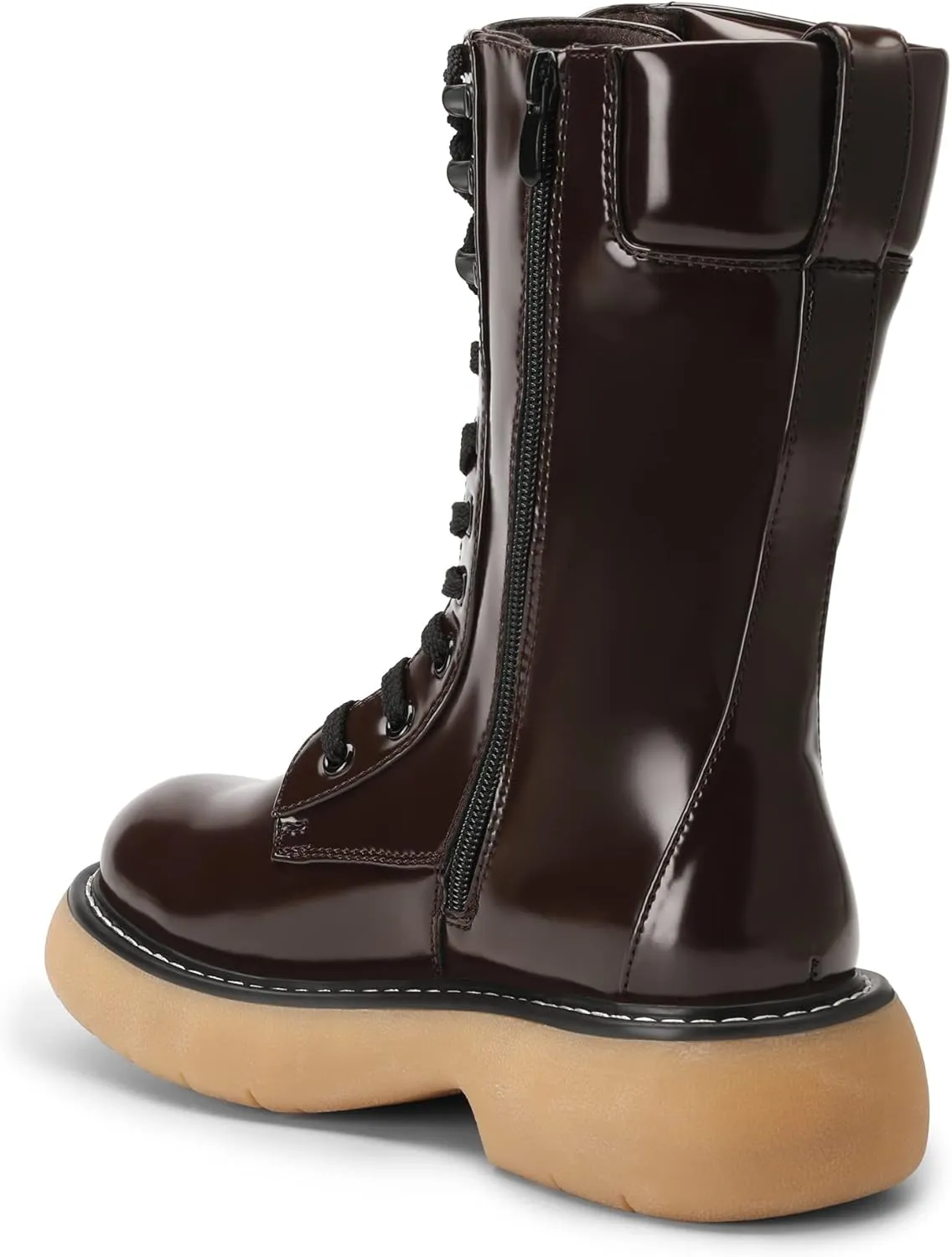 DREAM PAIRS Women's Platform Combat Boots, Chunky Lug Sole Lace Up Leather Boots, Mid Calf Boots