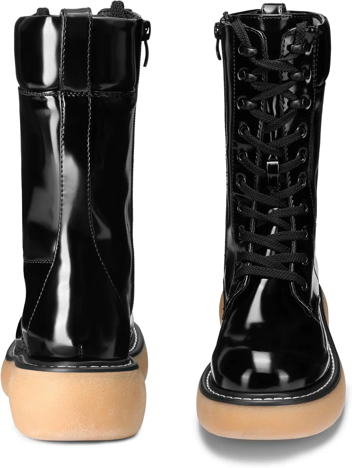 DREAM PAIRS Women's Platform Combat Boots, Chunky Lug Sole Lace Up Leather Boots, Mid Calf Boots
