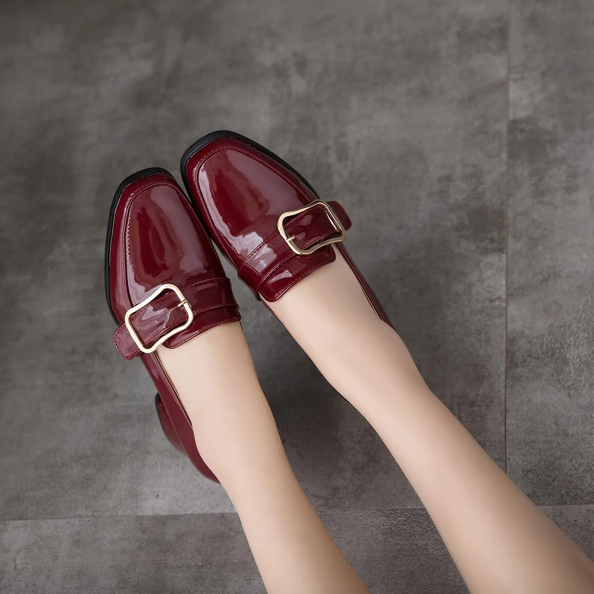 Elbslutt Heeled Loafers for Women Patent Leather Chunky Loafers Square Toe High Block Heels Chunky Pumps for Women Slip On Penny Loafer Shoes Casual Shoes
