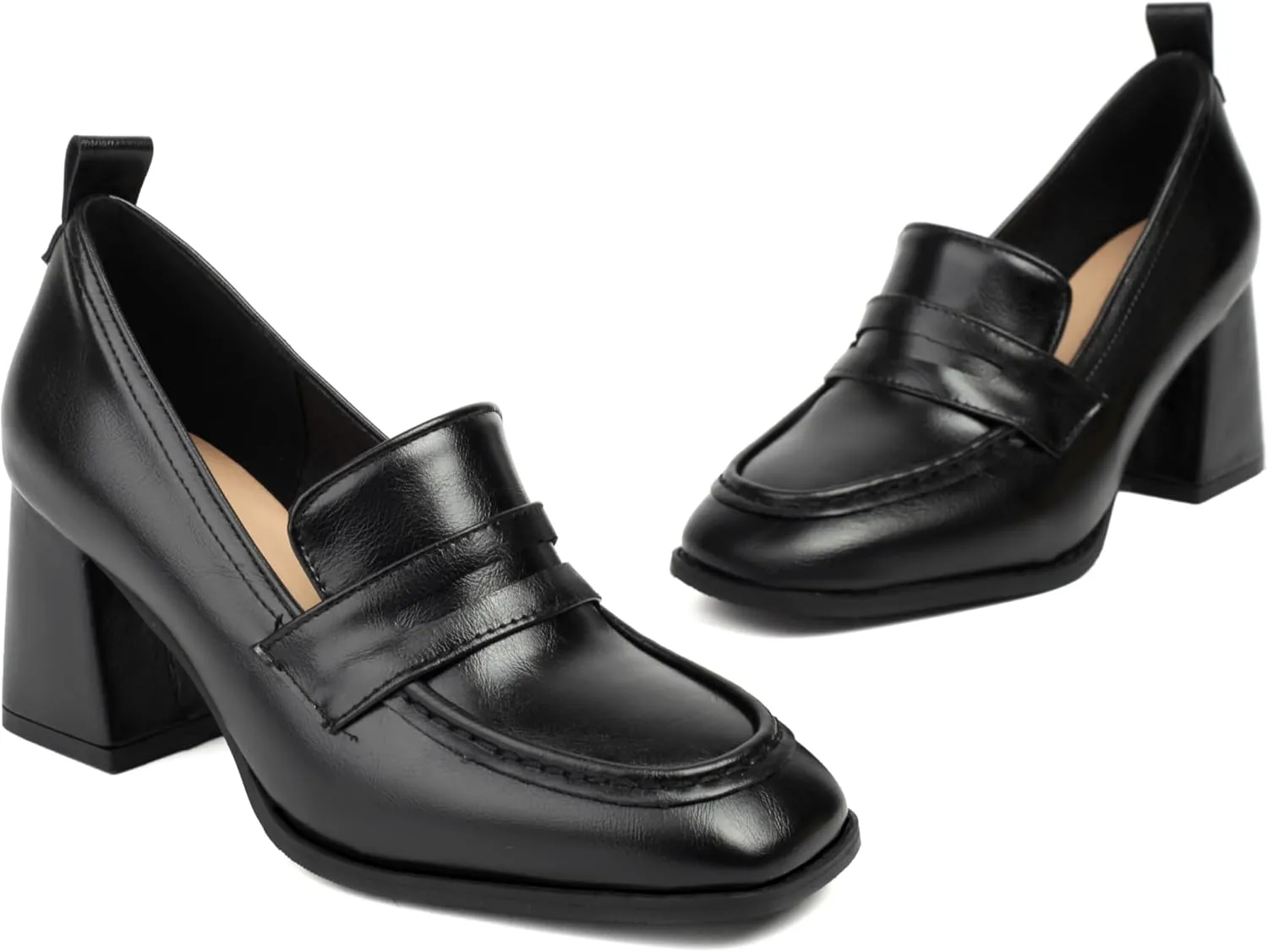 Elbslutt Women Chunky High Heels Square Toe Oxford Loafer Womens Platform Heels Loafers Penny Loafer Business Slip On Dress Dress Work Pumps