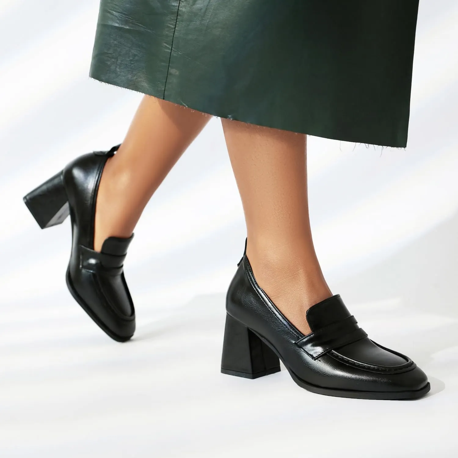 Elbslutt Women Chunky High Heels Square Toe Oxford Loafer Womens Platform Heels Loafers Penny Loafer Business Slip On Dress Dress Work Pumps